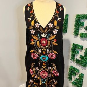 FREE PEOPLE BLACK EMBROIDERED DRESS